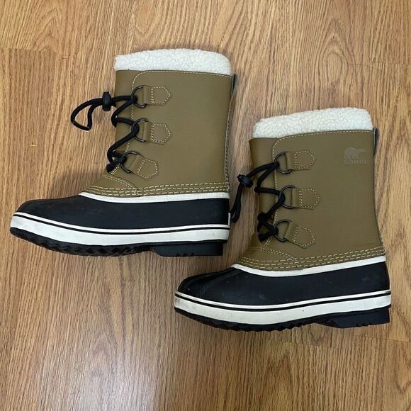 SOREL Caribou yoot pac Winter waterproof sherpa line lace up brown boots youth 1 - Picture 10 of 11